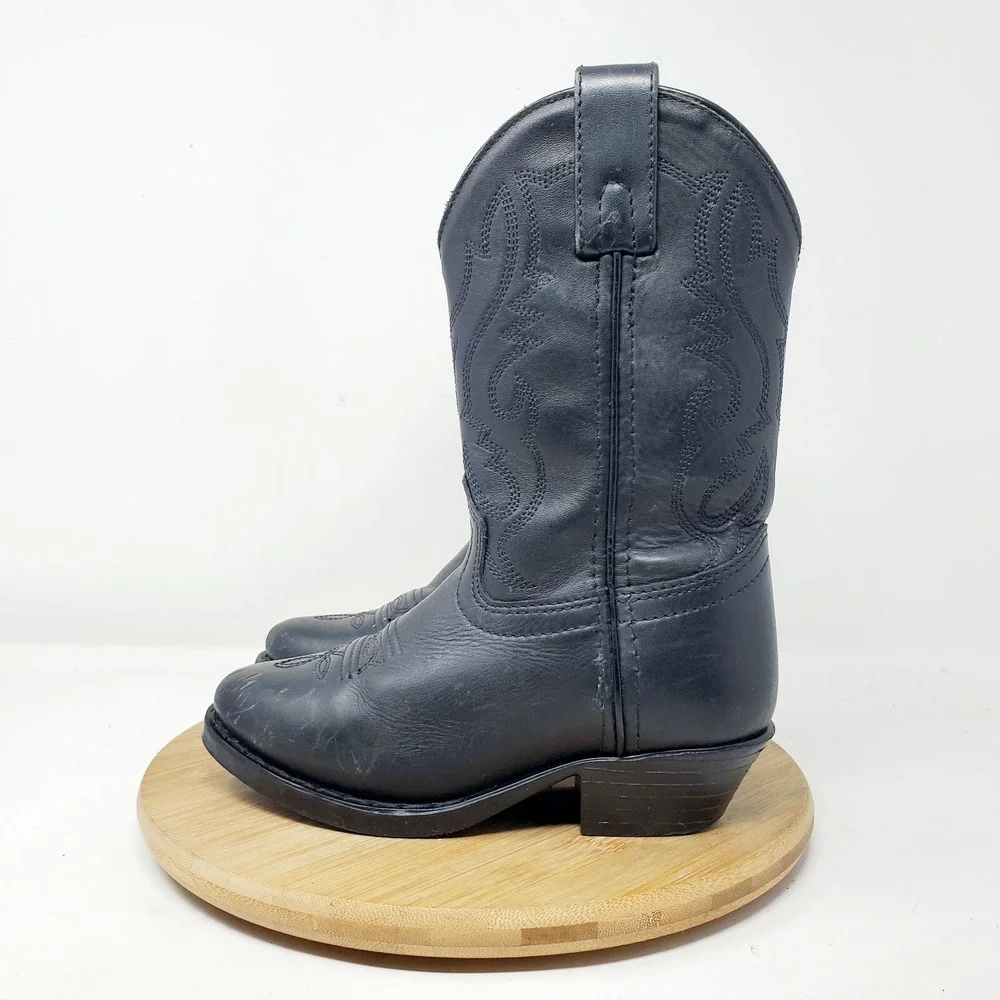 Smoky Boots Kids 10.5 Western Cowboy Black Leather R Style Boys Girls Shoes